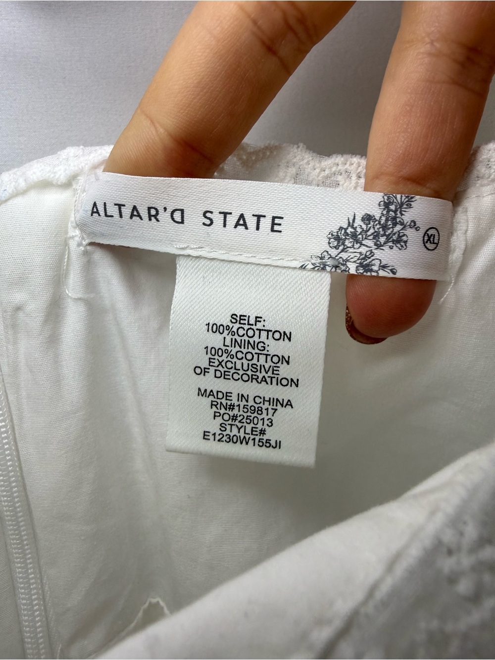 NWoT Altar’d State White Embroidered Floral Sleeveless Mini Dress Cottagecore XL - Picture 2 of 8